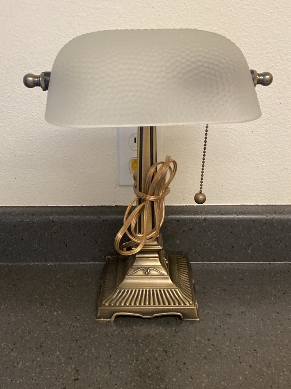 Vintage style Brass Table Lamp with Frosted White Glass Shade